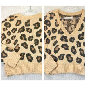 NWT PINK Victorias Secret Womens S V-Neck Crop Animal Print Long Sleeve Sweater